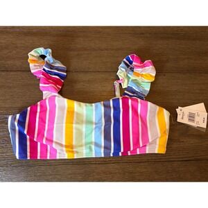 Raisins Girls Bikini Top Kids Size 16 Tulum Set Rainbow Striped Ruffle new